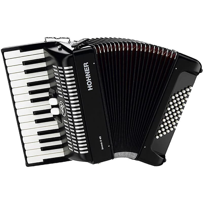 Acordeón Hohner BR48WH Bravo II 48 con acabado negro azabache y fuelle blanco